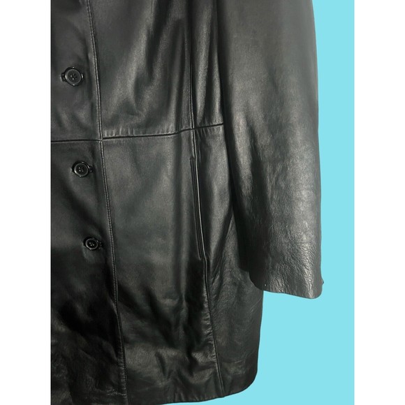 Modern Essentials Women’s Trench Coat Black Leather Jacket Pockets Collared XL - Picture 4 of 8